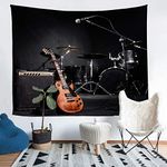 Loussiesd Teens Guitar Tapestry Rock Music Themed Wall Blanket For Kids Adults Musical Pattern Wall Hanging Drum Kit Instruments Bedding Throw Blanket Bedroom Decor Large 58x79