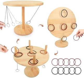 3 in 1 Ring Toss Game, Natural Wooden Hook and Ring Game for Adult, Large Ring Game Use Indoor, Ring Game on a String, Family Games Party Supplies, Installation Required