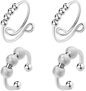 HUASAI Anxiety Rings With Beads Fidget Spinning Rings for Women Worry Anxiety Beads Rings for Men (4pcs Anxiety Rings)
