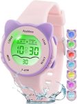 Ayybboo Kids Digital Watches for Girls Boys, 7 Color Lights Water Proof Watches for Kids with Alarm Stopwatch, Cute Cat Watch, Kids Presents for Girls Boys Ages 5-13