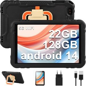 Tablet Niños 10 Pulgadas, Android 14 con 5G Wifi, 22GB RAM+128GB ROM | Control Parental | 8000 mAh | 8 Core | 5MP+8MP | Protective Antichoque Eva Estuche Protector + Soporte giratorio de 360° - Negro