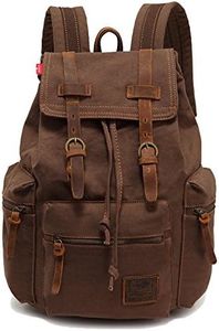 Vintage Unisex Casual Leather Backpack Canvas Rucksack Bookbag Satchel Hiking Backpack Travel Outdoor Shouder Bag (Coffe)