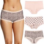 Maidenform Women's Boyshort Underwear, Microfiber with Lace Boyshort Panties, One Fab Fit, 3-Pack, Sandshell/Modern Dot/Leopard Print, Medium