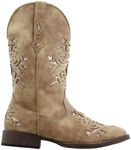 Roper Women’s Kennedy Western Boot – 10-3/4” Shaft – Vintage Cowgirl Boots, Square Toe Cowboy Boot for Women, Flexible Outsole & Padded Insole, Tan Faux Leather/Gold Underlay, 9