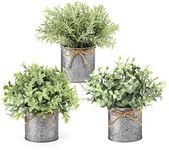 Mkono Mini Fake Plants in Farmhouse Galvanized Metal Pots Table Centerpiece Rustic Home Decor, 3 Pack Potted Artificial Plants Faux Eucalyptus for Shelf Indoor Dining Room Office