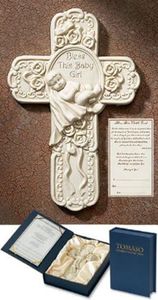 Bless This Baby Girl 7" White Resin Wall Cross with Deluxe Gift Box Religious Nursery Decor