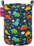 INGHUA Laundry Hamper Large Canvas Fabric Lightweight Storage Basket/Toy Organizer/Dirty Clothes Collapsible Waterproof for College Dorms, Boys and Girls Bedroom,Bathroom (Forest Dinosaurs)