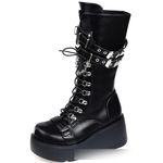 LeaHy Women's Lace-Up Combat Boot Platforms Wedge Goth Punk Side Zipper Combat Military Ankle Boots,Black,7 UK