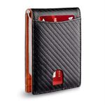 Wallets Mens Sleek RFID Blocking Carbon Fiber Leather Wallet for Men - Slim Bi-Fold Wallet with Money Clip and 12 Card Slots, Strong Money Clip, Minimalist Bi-Fold Mens Wallets - Black