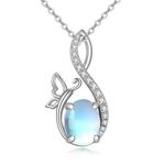 VONALA Moonstone Necklace for Women Sterling Silver Butterfly Moonstone Pendant Moonstone Jewelry Gift for Women Teens Girls