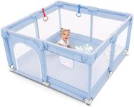 Kidoola Baby Playpen with Padded Frame & Mesh Walls, Balls & Pull Rings Included, for Indoor & Outdoor Use, Toddler Fence - Breathable Mesh, Extra Large Play Yard for Babies (127x127x65cm) (Blue)
