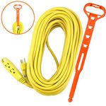 Aurum Cables 75 Feet 3 Outlet Extension Cord 14AWG Indoor/Outdoor Use Yellow With Holder - UL Listed