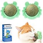 Aucenix Catnip Balls Toy for Cat, Wall Catnip Roller for Cat Licking, Teeth Cleaning Dental Edible Kitten Toy, Natural Rotating Cat Toy (Green-2pcs)