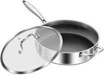 DELARLO Tri-Ply Stainless Steel 12 Inch Deep Frying Pan with lid 7QT Saute Pan Nonstick, Induction Compatible Chef Cooking Pan, Large Pan