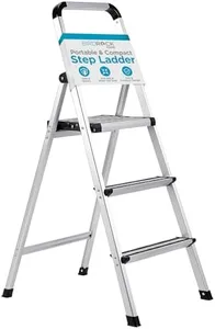 BIRDROCK HOME 3-Step Aluminum Step Ladder - Lightweight Foldable Stepladder with Wide Non-Slip Steps - Ideal for Kitchen, Pantry, Closets, and Home Office - Space-Saving Design - Indoor Use - Silver