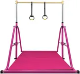 Peakpath Foldable Gymnastics Kip Bar with Mat and Ring Set,3' to 5' Height Adjustable,Kids Gymnastic Equipment for Ages 3-15,Indoor and Home Training- Max Load 260LBS