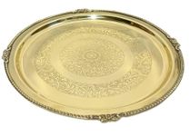 A & H ENTERPRISES Designer Brass Plate for Dinner/Thali/Brass Plate for Pooja Heavy Big Size Plate Dinnerware Serveware (Beautiful Floral Design, 30 cm) - Set of 1 Pc Dinner Plate