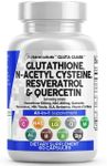 Clean Nutraceuticals Glutathione 500mg Supplement with Vitamin C N Acetyl Cysteine 600mg Berberine 1000mg Resveratrol Quercetin Alpha Lipoic Acid - Reduced L Glutathion Free Form Women 60 Ct USA Made