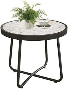 Grand patio Outdoor Side Table, 20-inch Small Round Steel End Table with Ceramic Tile Top, Great for Patio Porch Garden Balcony