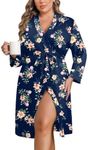 Ekouaer Women Plus Size Robe Knee Length Maternity Bathrobe Lightweight Kimono Sleepwear 1X-5X