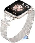 Vamyzji Compatible with Apple Watch Band 42mm(Series 10) 41mm 40mm 38mm, Silm Fashion Bling Magnetic Milanese for Apple Watch Series 10 9 8 7 6 5 4 3 2 1 SE, Thin Metal iWatch Strap for Women Girl