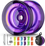 Responsive Yoyo for Kids K2 Crystal Purple , Dual Purpose Plastic Yo-Yo for Beginners, Replacement Unresponsive Ball Bearing for Advanced Yoyo Players + Removal Bearing Tool + 12 Yoyo Strings + Bag