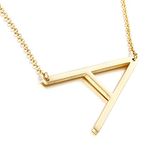 Sideways Initial Necklace 18K Gold Plated Stainless Steel Large Letter Necklace Big Initial Pendant Monogram Name Necklace for Women, Metal