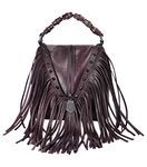 ZLYC Women's Leather Bamboo Hand Strap Featured Fringe Bohemian Tassel Studed Cross Body Bag, Coffee, One Size