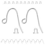 BEADNOVA 925 Sterling Silver Earring Hooks 12pcs Earring Findings Kits with Earring Backs Fish Hook Earrings for Jewelry Making DIY Earrings Supplies (12pcs Earring Hooks and 12pcs Earring Backs)