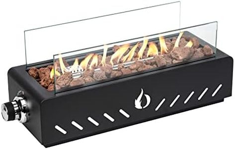 Onlyfire Tabletop Outdoor Fire Pit with Lava Rock & Glass Wind Shield, 18 Inch Smokeless Propane Gas Fire Pit Side-Mounted, Portable Fireplace for Backyard Patio Party FP026