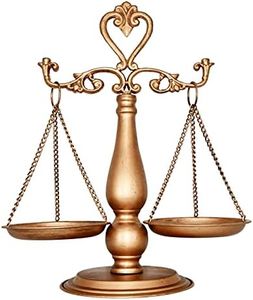 OwlGift Vintage Metal Lawyer Scale of Justice Libra, Decorative Jewelry Storage, Tray Cosmetic Organizer, Farmhouse Candleholder Display, Home Décor Centerpiece Stand – Golden, 15“ W x 17” H