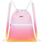 WANDF Drawstring Backpack with Shoulder Pads Sports Gym Bag Water Resistant Sackpack String Bag Cinch Bag for Women Men (Rainbow)