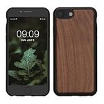 kwmobile Real Wood Case Compatible with Apple iPhone SE (2022) / iPhone SE (2020) / iPhone 8 / iPhone 7 Case - Hard Wooden Cover w/TPU Bumper - Dark Brown