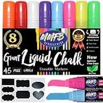 MMFB Arts & Crafts Chalk Marker Set – 8 Pack of 15mm, Jumbo, Washable, Liquid Chalkboard Markers w/Reversible Nibs for Non-Porous Surfaces - Includes 45 Labels