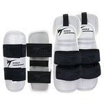 Wonzone Taekwondo Shin Protector Forearm Elbow Arm Guards, WT MMA Martial Arts Boxing Kickboxing Karate Sparring Muay Thi Training Match Gym School Academy for Men Women Kids (Small, White Sets)