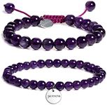 JADENOVA 6/8mm Natural Amethyst Gemstone Bracelet Elastic Stretch Yoga Beaded Bracelet Bangle Healing Crystal Bracelet Couples Gifts for Men Women (2pcs Bracelet Set) …