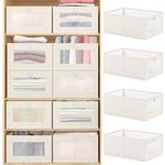 WINSTECK 4 PCS Linen Storage Boxes, Foldable Closet Organizer and Storage Containers for Organizing Clothing, Jeans, Toys, Books, Shelf, Closet, Wardrobe, Large Storage Bins Baskets with Clear Window