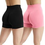 JN JANPRINT Womens 2 Piece Workout Biker Shorts Seamless Scrunch Gym Yoga Active Intensify Running Sport Athletic Exercise Shorts Black/Pink