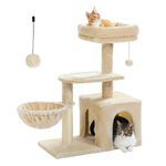 PAWZ Road Cat Tree, Cat Tower for Indoor Cats with Large Cat Condo, Deep Hammock and Natural Sisal Cat Scratching Post for Kittens, Beige