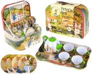 Regal Games Peter's Tea Party Set - Peter Rabbit Designed Kid's Tea Time Set - Includes 1 Teapot, 4 Cups, 4 Saucers, 1 Platter & Storage Case - Ideal Birthday & Easter Gift for Ages 5+