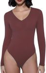 Avidlove Body Suits V Neck Bodysuit for Women Snap Crotch Slimming Bodysuit Long Sleeve Bodysuits Sexy Tops Plus Size(Red,XL)