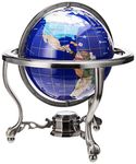 Unique Art 220-GT-BLUE-SILVER 13-Inch Tall Table Top Blue Lapis Ocean Gemstone World Globe with Silver Tripod Stand