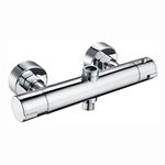 ENKI, Dune, T33, Chrome, Thermostatic Shower Mixer Bar Valve with Two Outlets, Solid Brass, Anti-Scald Device, Anti-Scald Device, Temperature Control, Contemporary Design, 10-Year Guarantee