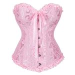 Vrapo Bustier Corset Top for Women | Overbust Lace Up Waist Cincher Shapewear Lingerie, Pink, Large