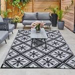 Enipate Outdoor Rugs for Patios Waterproof, 5x7ft Reversible Easy Cleaning Garden Rug, Portable Comfortable Woven Geometric Outdoor Carpet (Black & White)