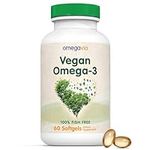 OmegaVia Vegan Omega 3 Supplement, 60 Softgels, Algae Omega 3 Fish Oil Alternative, 300mg Vegan DHA Omega-3 Fatty Acids, Plant Based, Planet and Ocean Friendly, IFOS 5 Star Tested