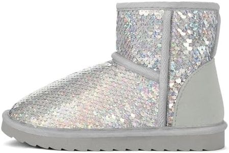 K KomForme Girls Winter Boots Sparkle Sequins Warm Snow Shoes Fur Lined Lightweight Comfy (Toddler/Little Kids/Big Kids)