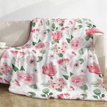 Floral Blankets, Pink Rose Floral Blankets and Throws, Soft Cozy Flannel Flower Blanket, Fluffy Fuzzy Rosebuds Print Throw Blankets for Kids Girls Women Gifts Home Sofa Couch Bed Decor, 130x152cm