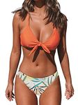 CUPSHE Women's Bikini Swimsuit Low Rise Leaf Print Wide Straps Knot Bathing Suit, M Orange