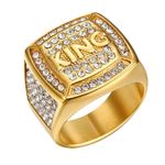 JewelryWe Men's Stainless Steel Ring: 18K Gold Plated Zirconia Hip Hop Punk Club Biker Ring - Birthday Party Gift Fashion Jewelry Size 8-13